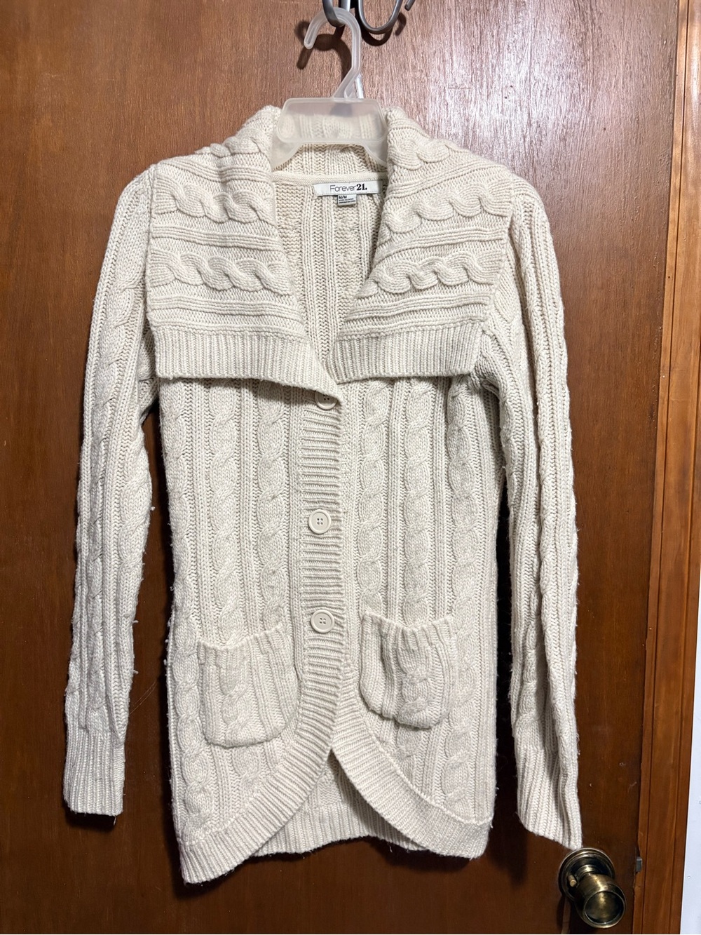 Forever 21 Cream Cable-Knit Button Cardigan